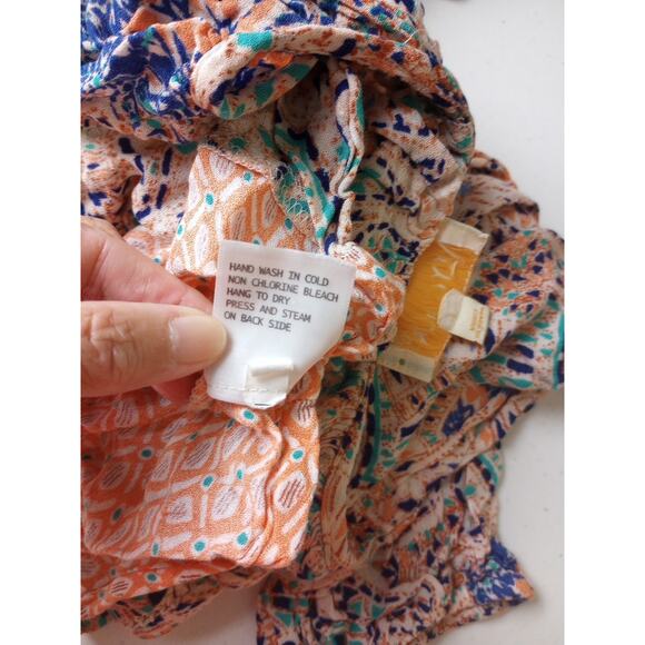 Lucy & Laurel Women Shirt Medium Orange Blue Bohemian Peasant Crochet Paisley - Picture 8 of 8